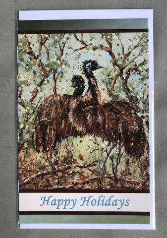 Australian Bird Art Christmas Cards - Emus