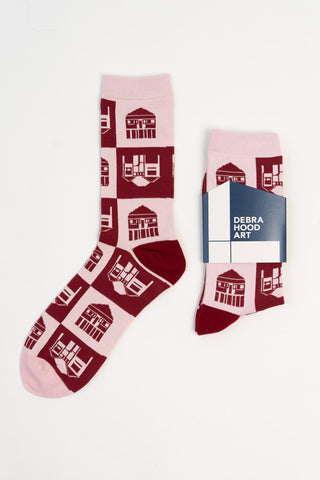 Socks - Maroon and Pink Chequerboard