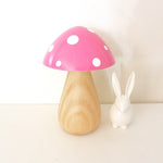 Trippy Toadstool - Wooden Mushroom - Wood Stem / Pink with White dots
