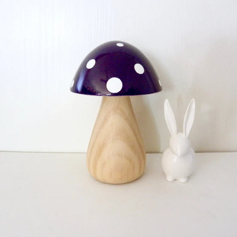 Trippy Toadstool - Wooden Mushroom - Wood stem / Purple with White dots