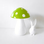 Trippy Toadstool - Wooden Mushroom - White stem / Lime Green with White dots by Woodrock Turning