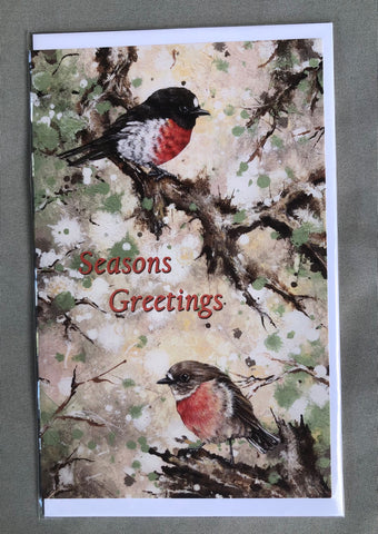 Australian Bird Art Christmas Cards - Scarlet Robins
