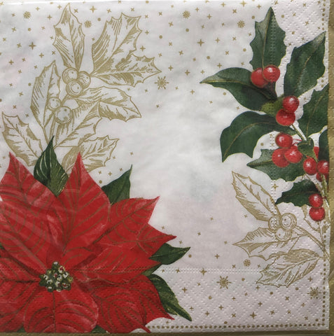Christmas Napkins - Poinsettia & Berries