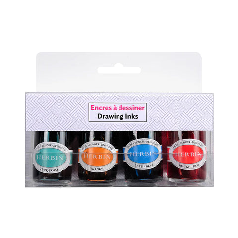 Herbin - Set of 4 Watercolour Drawing Inks 15ml Assorted Colours