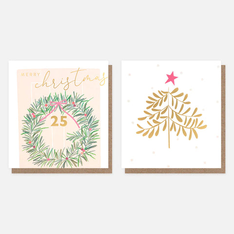 Door Wreath & Tree Cards - Pack of 8