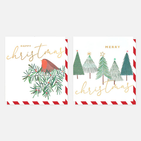 Christmas Robin And Trees Pack of 8